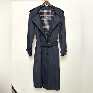 Vintage Burberry women’s Navy Trench‎ Coat With wool Liner double breasted sz 12